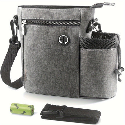 Honden traktatie tas met waterfleshouder | Verstelbare draagopties | Waterdicht polyester | Grote capaciteit | Afneembare voering | Geschikt voor training en wandelen | 25x21x8 cm