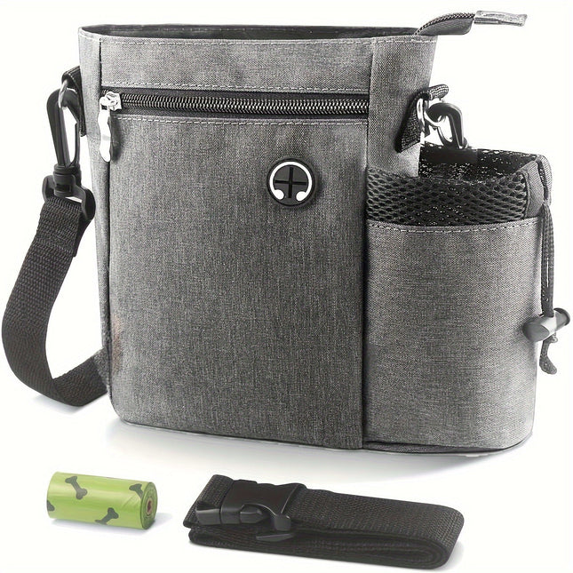 Honden traktatie tas met waterfleshouder | Verstelbare draagopties | Waterdicht polyester | Grote capaciteit | Afneembare voering | Geschikt voor training en wandelen | 25x21x8 cm