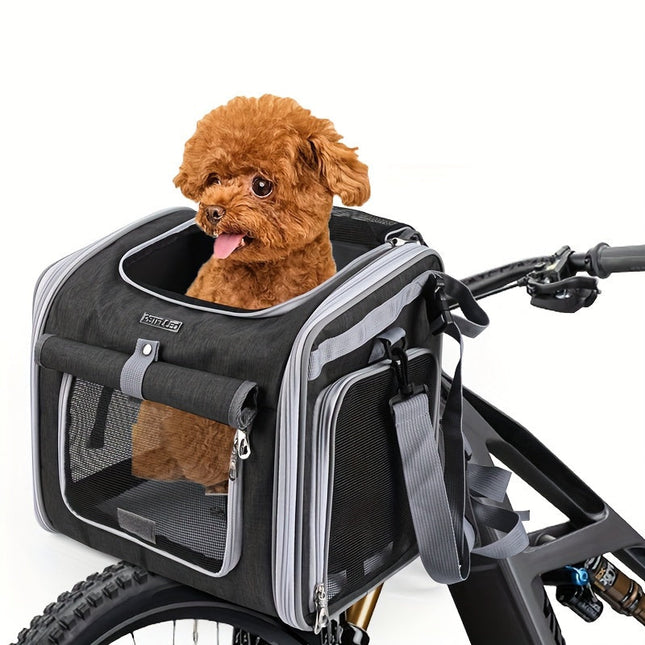 Uitbreidbare fietsmand voor huisdieren | Voor kleine honden en katten tot 8 kg | Ademend polyester | 4 mesh-vensters | Snel te bevestigen op fiets | Geschikt voor stuurpen vanaf 28 cm