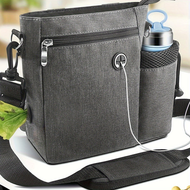 Honden traktatie tas met waterfleshouder | Verstelbare draagopties | Waterdicht polyester | Grote capaciteit | Afneembare voering | Geschikt voor training en wandelen | 25x21x8 cm
