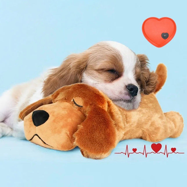 Kalmerende Pluche Hond Knuffel | Realistische Hartslag | Angst Verlichten | Veilig en Zacht | Bruin Fleece | 40cm
