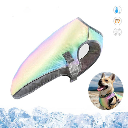 Verkoelend Hondenvest | Verstelbaar & Reflecterend | Hond Hittebescherming | Comfortabel Ademend Mesh | Harnasvriendelijk | Blauw & Regenboog | S-XXL