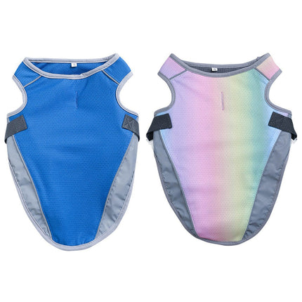 Verkoelend Hondenvest | Verstelbaar & Reflecterend | Hond Hittebescherming | Comfortabel Ademend Mesh | Harnasvriendelijk | Blauw & Regenboog | S-XXL