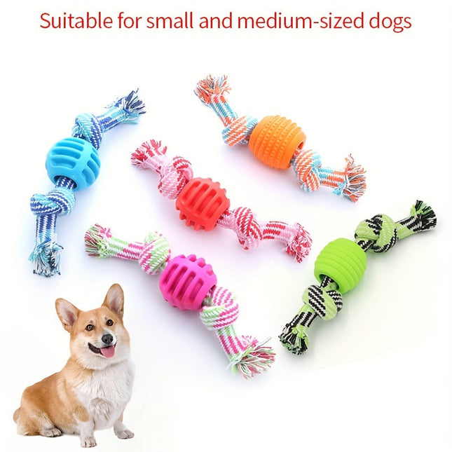 Interactief kauwspeelgoed hond | Sterk rubber met rijk touw | Bevordert tandgezondheid en actieve speeltijd | Geschikt voor alle honden | 18 cm