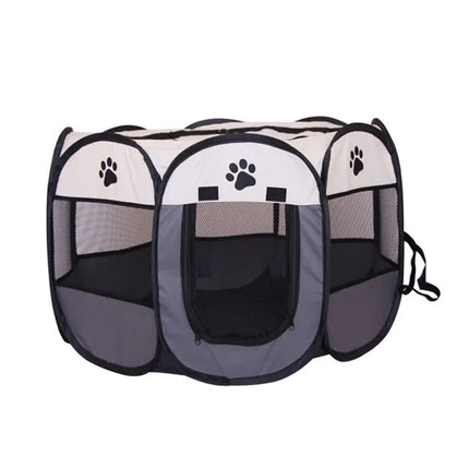 Huisdierentent Achthoekig Opvouwbaar | Voor Grote Honden & Katten | Ventilatie & Anti-Insectengaas | Makkelijk in Gebruik | Draagbaar en Lichtgewicht | Oxford Stof | Witte Curry Kleur | 73x73x43 cm | Geschikt voor Reizen & Buitenavonturen