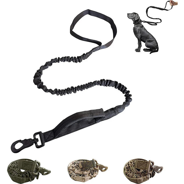 Militaire Hondenriem | Verstelbare Lengte 105-145 cm | Comfortabele Handgreep | Duurzaam Nylon | Metalen Haak | Geschikt voor Avonturen en Training | Zwart