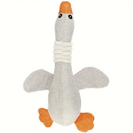 Pluche Gans Hondenspeeltje | Veilig Natuurlijk Katoen | Piepende Geluiden | Stimuleert Mondgezondheid | Geschikt voor Kleine en Middelgrote Honden | Gemakkelijk te Reinigen | 32 cm Lang