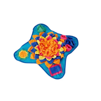 Voermat Hond | Interactief Snuffelplezier | Bloemvormig | Fleece Materiaal | Antislip Bodem | Draagbaar met Schouderriem | Verstopplekjes voor Voer | Meerkleurige Laagjes voor Uitdaging | Geschikt voor Thuis en Onderweg