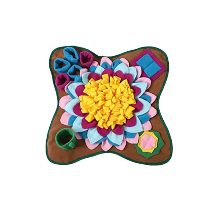Voermat Hond | Interactief Snuffelplezier | Bloemvormig | Fleece Materiaal | Antislip Bodem | Draagbaar met Schouderriem | Verstopplekjes voor Voer | Meerkleurige Laagjes voor Uitdaging | Geschikt voor Thuis en Onderweg
