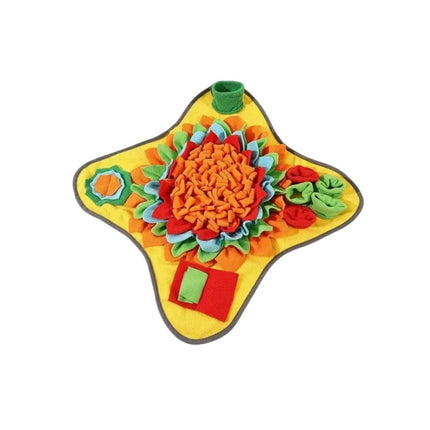 Voermat Hond | Interactief Snuffelplezier | Bloemvormig | Fleece Materiaal | Antislip Bodem | Draagbaar met Schouderriem | Verstopplekjes voor Voer | Meerkleurige Laagjes voor Uitdaging | Geschikt voor Thuis en Onderweg