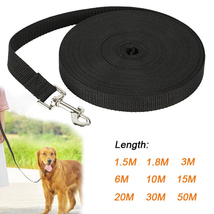 Lange en Duurzame Zwarte Nylon Hondenriem | Verkrijgbaar in 1,5-50m | Geschikt voor Alle Rassen en Katten | Ideaal voor Training en Buitenavonturen | Voor Alle Seizoenen