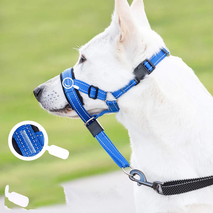 Ademende Nylon Anti-Blaf Snuit met Reflecterende Strips voor Honden | Verstelbare Pasvorm en Snelsluiting | Kleuren: Oranje, Rood, Blauw | Maten: S, M, L, XL