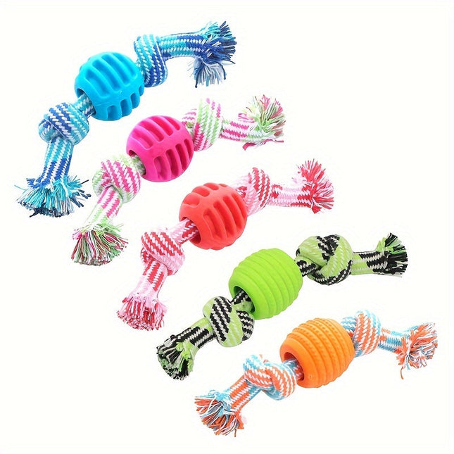 Interactief kauwspeelgoed hond | Sterk rubber met rijk touw | Bevordert tandgezondheid en actieve speeltijd | Geschikt voor alle honden | 18 cm