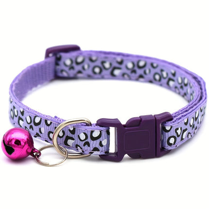 Set van 6 kattenhalsbanden met leopardprint | Verstelbaar nylon | Met veiligheidssluiting en bel | Geschikt voor alle kattenmaten