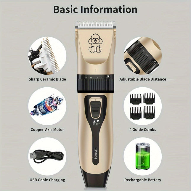 Draadloze huisdiertrimmer voor honden en katten | Stil ontwerp | USB oplaadbaar | Keramisch mes | Verstelbare mesafstand | Inclusief opzetkammen