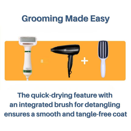 VelvetPaws QuickDry Styler | Stilte Technologie | 2-in-1 Droger en Borstel | Verstelbare Warmte | Huisdier Vachtverzorging | Ontwikkeld voor Comfort en Knuffels | Stressvrije Ervaring