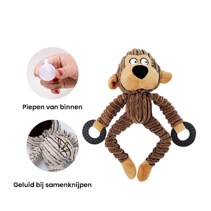 Apenvormig Hondenspeeltje | Duurzaam & Piepend | Geschikt voor Kauwen, Trekken en Apporteren | Mentale & Fysieke Stimulatie | Fleece Materiaal