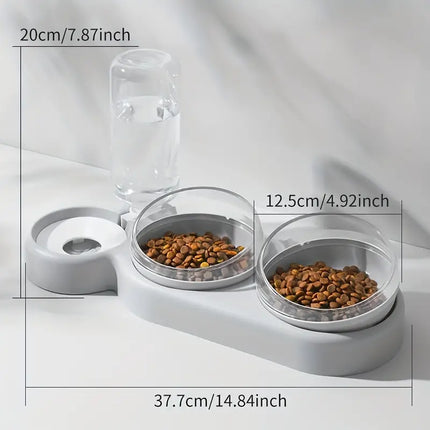 PawNourish 3-in-1 slimme voer- en drinkbak | Automatische waterdispenser | Dubbele voerbak voor nat en droog voer | Vaatwasserbestendig | Voor honden en katten