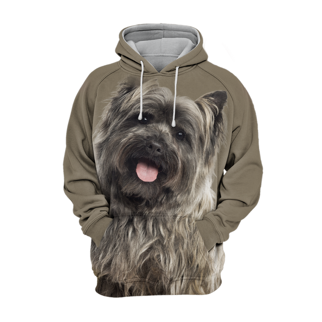 Grijze Unisex Hoodie | Comfortabele Polyester-Katoen Mix | Cairn Terrier Print | Maattabel Inclusief | Vrolijk Ontwerp | Perfect voor Alle Gelegenheden
