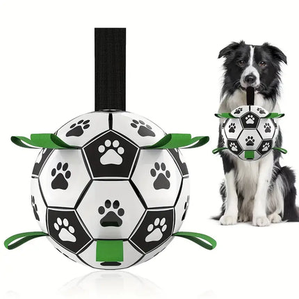 Duurzame Apporteerbal met Grijplipjes | Interactief Kauwspeelgoed voor Honden | Rubberen Voetbal voor Middelgrote en Grote Honden | Binnen- en Buitenplezier | Bevordert Gezond Gebit