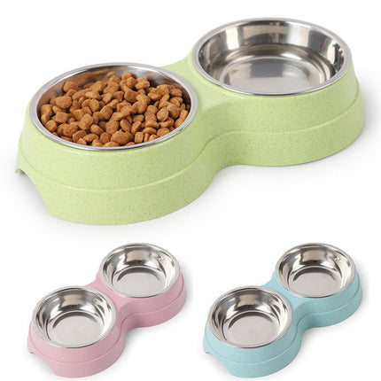Roestvrijstalen dubbele voerbak voor huisdieren | Antislip basis | 2 bakken voor eten en drinken | Geschikt voor katten en kleine tot middelgrote honden | Gemakkelijk schoon te maken