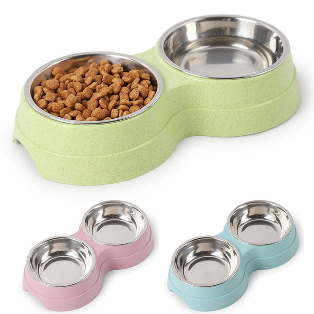 Roestvrijstalen dubbele voerbak voor huisdieren | Antislip basis | 2 bakken voor eten en drinken | Geschikt voor katten en kleine tot middelgrote honden | Gemakkelijk schoon te maken