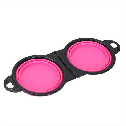 Opvouwbare dubbele hondenbak | 2-in-1 voer- en drinkbak | 350 ml per bak | siliconen & kunststof | ideaal voor reizen, wandelen, kamperen | lichtgewicht & draagbaar | blauw-zwart