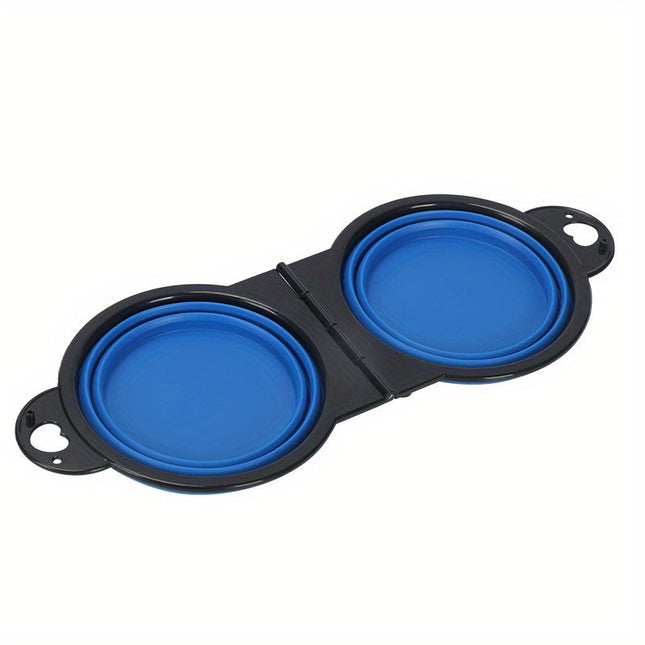 Opvouwbare dubbele hondenbak | 2-in-1 voer- en drinkbak | 350 ml per bak | siliconen & kunststof | ideaal voor reizen, wandelen, kamperen | lichtgewicht & draagbaar | blauw-zwart