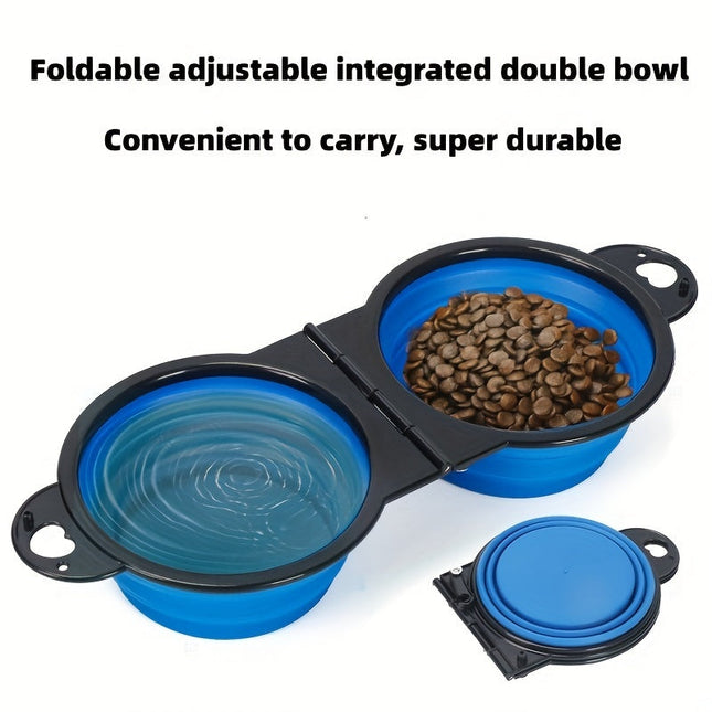Opvouwbare dubbele hondenbak | 2-in-1 voer- en drinkbak | 350 ml per bak | siliconen & kunststof | ideaal voor reizen, wandelen, kamperen | lichtgewicht & draagbaar | blauw-zwart