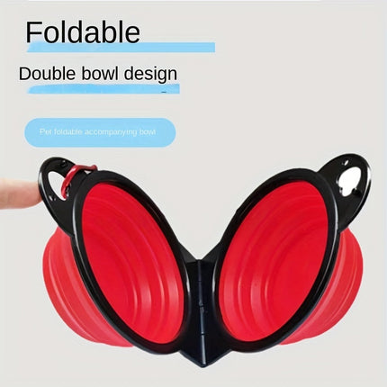 Opvouwbare dubbele hondenbak | 2-in-1 voer- en drinkbak | 350 ml per bak | siliconen & kunststof | ideaal voor reizen, wandelen, kamperen | lichtgewicht & draagbaar | blauw-zwart