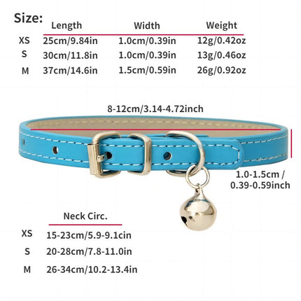 Verstelbare kattenhalsband kunstleer met bel | Veiligheidsbuckle | Metalen gesp | Voor katten van klein tot middelgroot | Meerdere maten