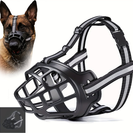 Verstelbare hondenmuilkorf van zacht rubber | Ademend ontwerp | Reflecterende nylon banden | Geschikt voor training en wandelen | Voor kleine tot grote honden