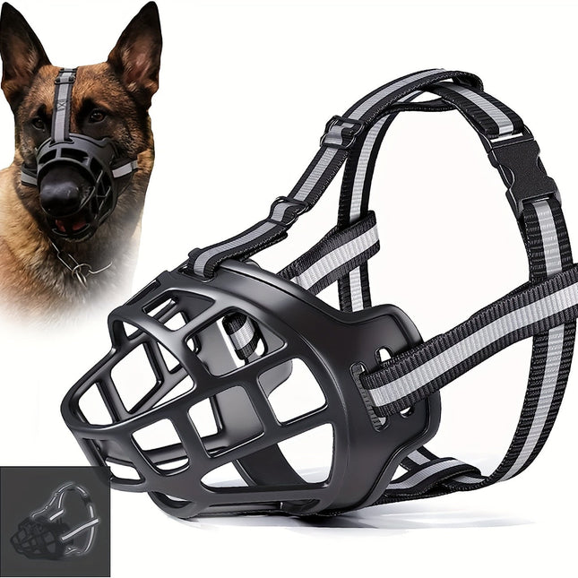Verstelbare hondenmuilkorf van zacht rubber | Ademend ontwerp | Reflecterende nylon banden | Geschikt voor training en wandelen | Voor kleine tot grote honden