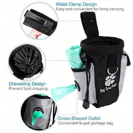 Honden traktatie pouch met vuilniszak dispenser | Grote capaciteit | Stevig polyester | Clip voor taille | Ideaal voor training en wandelingen