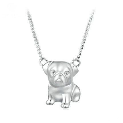 BISAER 925 sterling zilveren ketting met mopshond hanger | Platinage | Hypoallergeen | Dierensieraad voor dames | Origineel cadeau voor hondenliefhebbers | Met certificaat | Giftbox