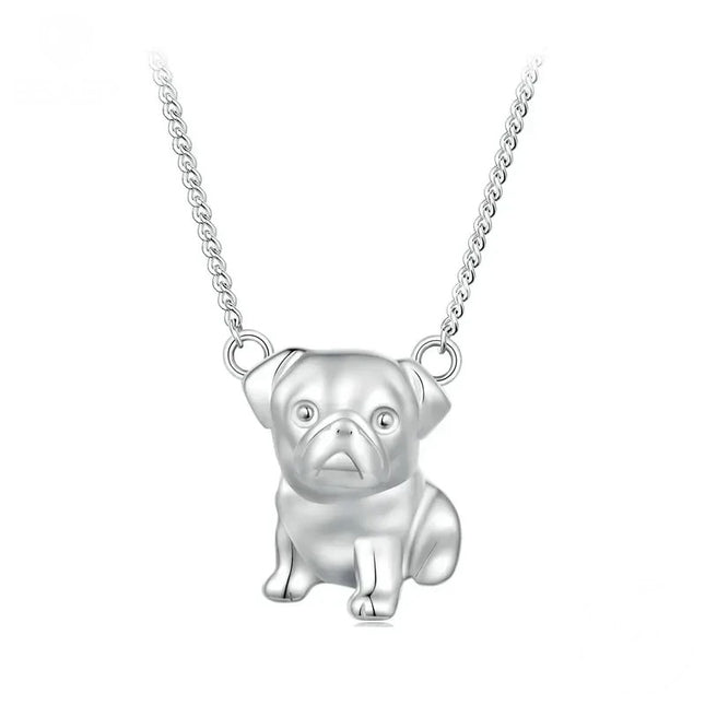 BISAER 925 sterling zilveren ketting met mopshond hanger | Platinage | Hypoallergeen | Dierensieraad voor dames | Origineel cadeau voor hondenliefhebbers | Met certificaat | Giftbox