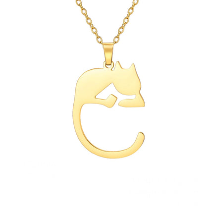 Katten hanger ketting dames | Edelstaal | Schattige kitten hanger | Trendy dieren sieraad | Perfect cadeau | Goud & staal  | Jeshayuan