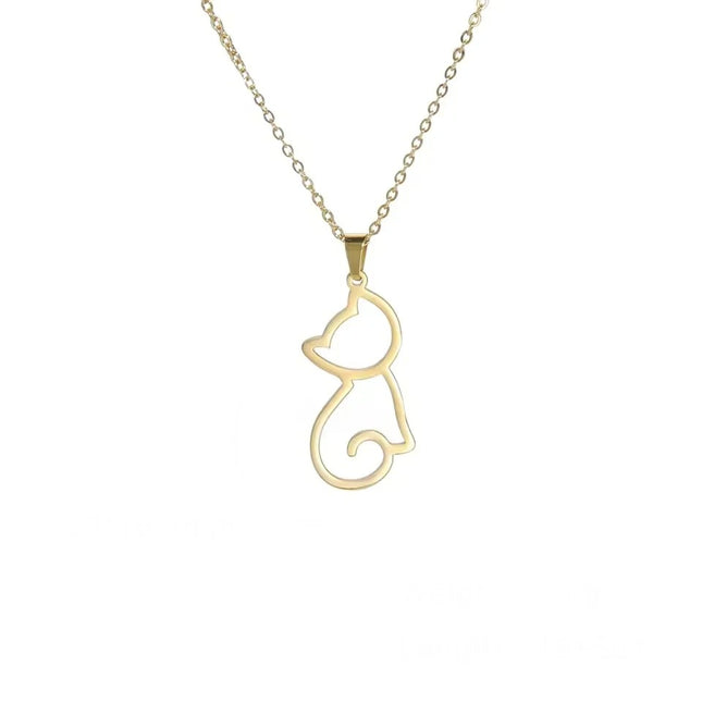 Jeshayuan katten ketting voor dames | RVS hanger met schattig katje | Trendy dieren sieraad | Leuk cadeau voor kattenliefhebbers | Goud & staal