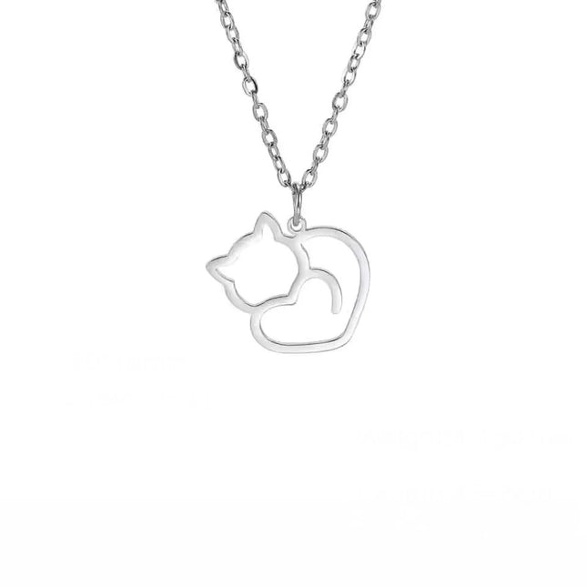 Katten hanger ketting voor dames | RVS | Schattige katten dieren hanger | Trendy mode ketting | Cadeau idee | Zilver & goud | Allergievrij | Vert niet | Unisex sieraad