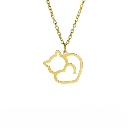 Katten ketting dames | RVS hanger met schattige kittens | Trendy dieren ketting | Sieraad cadeau vrouw | Goud & staal | Jeshayuan