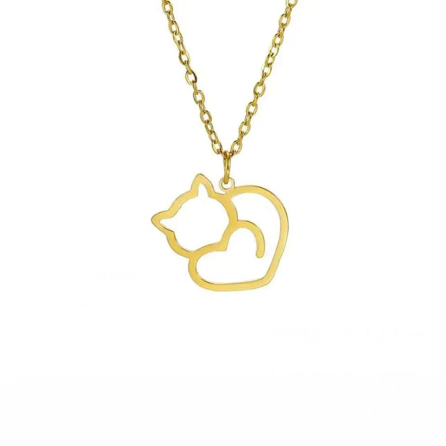 Katten ketting dames | RVS hanger met schattige kittens | Trendy dieren ketting | Sieraad cadeau vrouw | Goud & staal | Jeshayuan