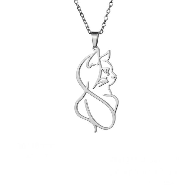 Katten hanger ketting dames | Roestvrijstalen modeketting met schattige katten hanger | Trendy dieren sieraad | Perfect cadeau | Goud & staal | Jeshayuan