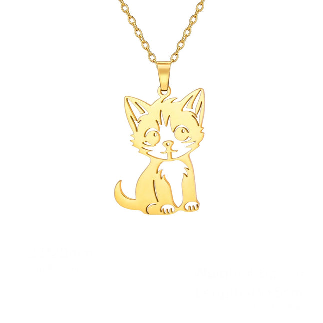 Kattenhanger ketting dames | Roestvrijstalen sieraden | Schattige katten dierenhanger | Trendy halsketting | Cadeau voor kattenliefhebbers | Goud & staal | Jeshayuan