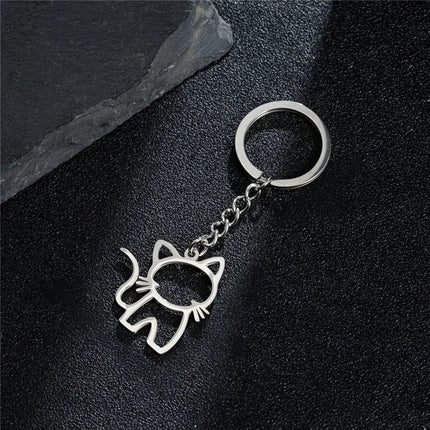 Schattige katten sleutelhanger | Roestvrij staal | Creatieve dier hanger | Katten keychain voor dames | Sleutelhanger tas-accessoire | Auto sleutelhanger cadeau