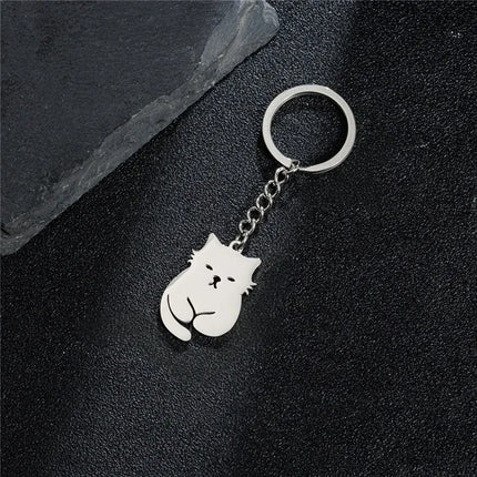 Sleutelhanger schattige katten | Roestvrijstalen kattenhanger | Dames accessoire voor sleutels, tas of auto | Cartoon dier cadeau | Anti-allergisch
