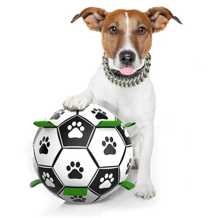 Duurzame Apporteerbal met Grijplipjes | Interactief Kauwspeelgoed voor Honden | Rubberen Voetbal voor Middelgrote en Grote Honden | Binnen- en Buitenplezier | Bevordert Gezond Gebit