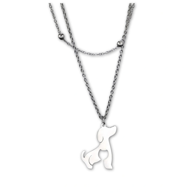 Dames Ketting Met Dierenhanger | Dubbele Laags Choker Met Kat & Hond | Roestvrij Staal | Minimalistisch & Trendy Sieraad | Perfect Cadeau Voor Vriendin, Moeder Of Vriendin