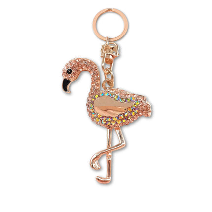 Sleutelhanger Flamingo met Strass | Schattige Auto Sleutelhouder | Dierfiguur Tas Hanger | Telefoon & Handtas Accessoire | Geschenk voor Vrouwen & Meisjes | Metaal & Rhinestone | 12.5x5cm