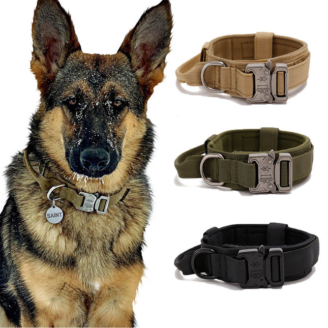 Tactische Hondenhalsband Set | Verstelbaar Nylon | Comfortabele Gewatteerde Voering | Heavy-Duty Metalen Sluiting | Geschikt voor Actieve Honden | Verschillende Kleuren | Inclusief Handvat en Patchpaneel