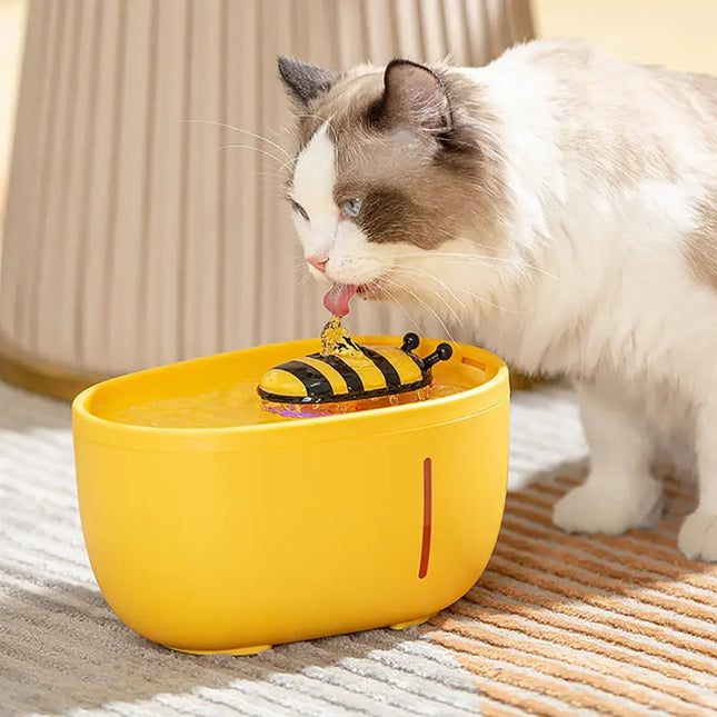 BeeSip waterfontein voor katten en kleine huisdieren | Stil werkend | Continu vers stromend water | Groot reservoir | Bijen geïnspireerd design